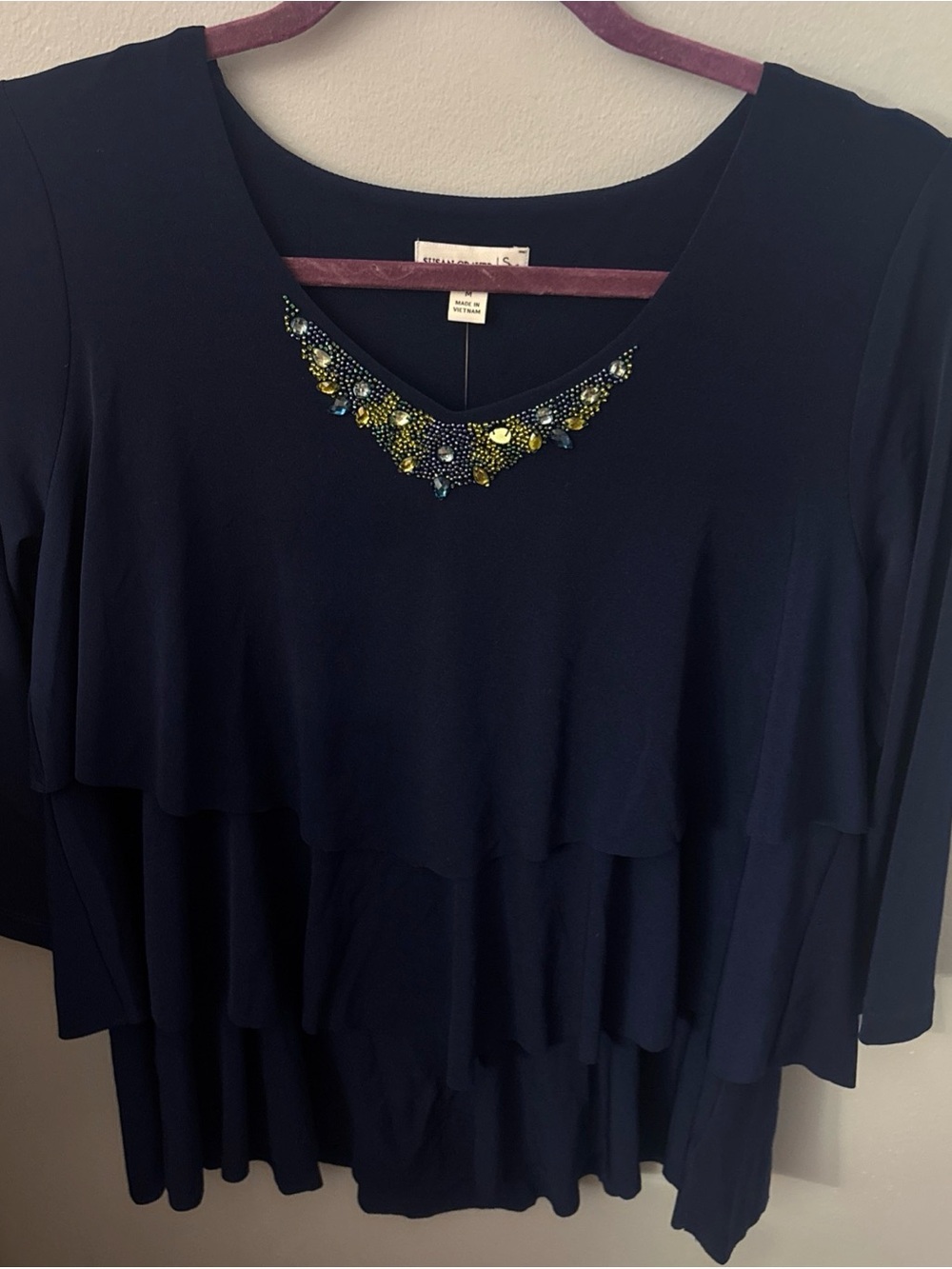 Susan Graver Navy Beaded Tiered Tunic